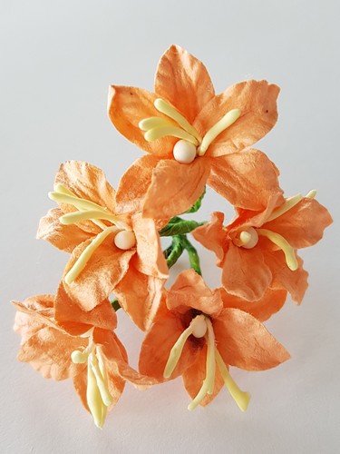 פרחי נייר - מיני לילי 5 יחידות - כתום