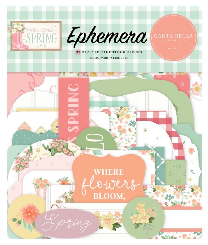 מארז חיתוכי קארדסטוק - Here Comes Spring Ephemera