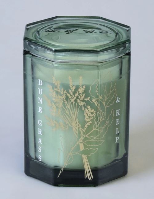 נר בכלי זכוכית מתומן שקוף - Dune Grass & Kelp