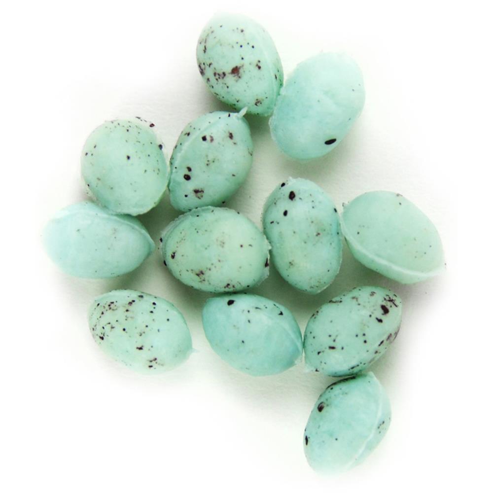 מיניאטורה Plastic Bird Eggs - Green W/Brown Speckles