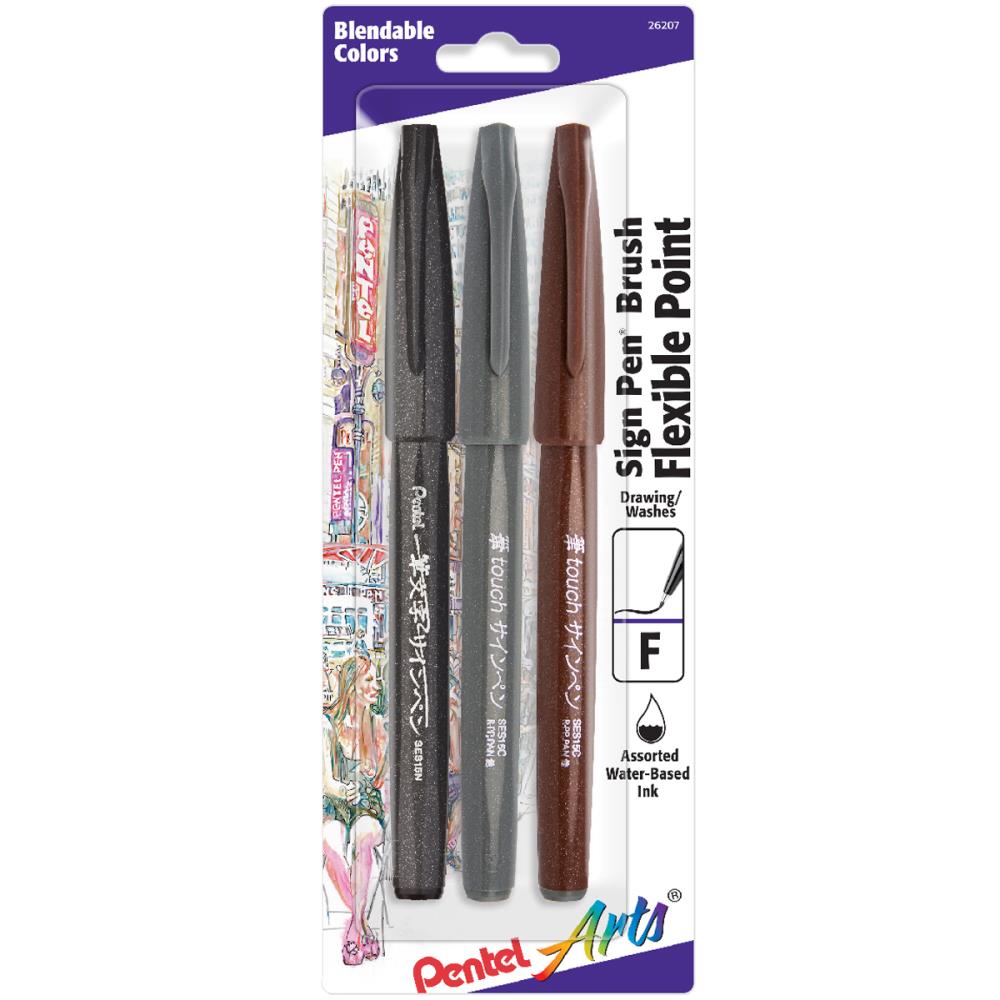 סט של 3 טושים Pentel Arts Sign Pens With Brush Tip