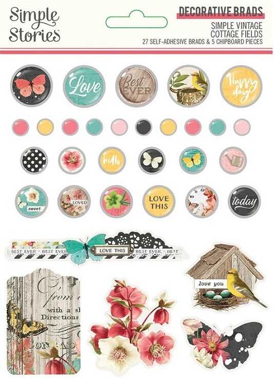 בראדים וחיתוכי צ&#39;יפבורד - Simple Vintage Cottage Fields Decorative Brads