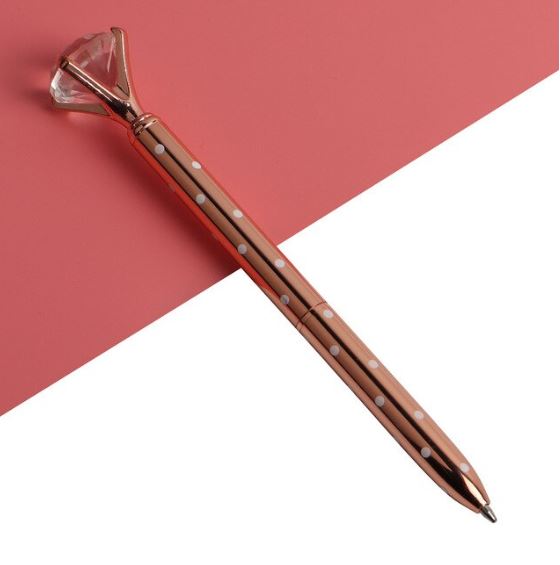 עט יהלום - רוז גולד עם נקודות לבנות