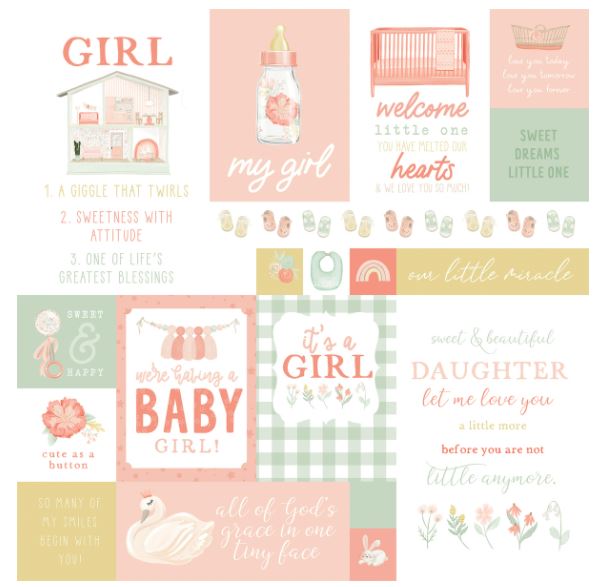 דף קארדסטוק 12" 2339 - IT'S A GIRL - Multy Journaling Cards