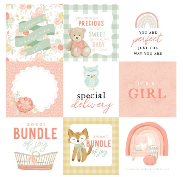 דף קארדסטוק 12" 2343 - IT'S A GIRL - 4X4 Journaling Cards