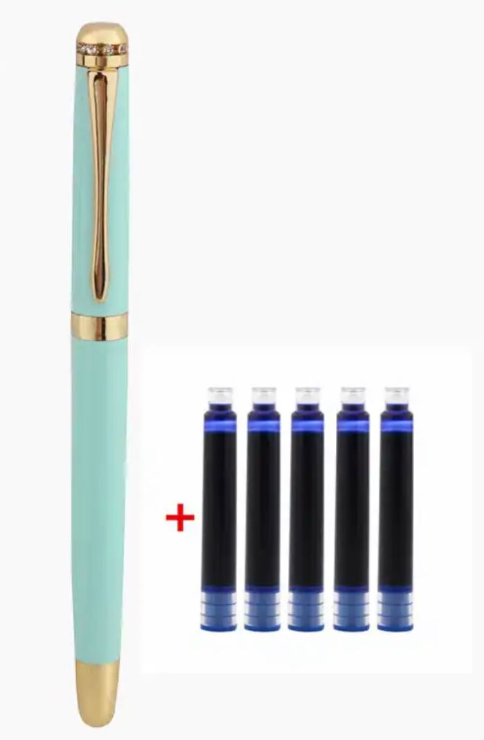 עט נובע עם 5 מילויים דיו כחול - טורקיז