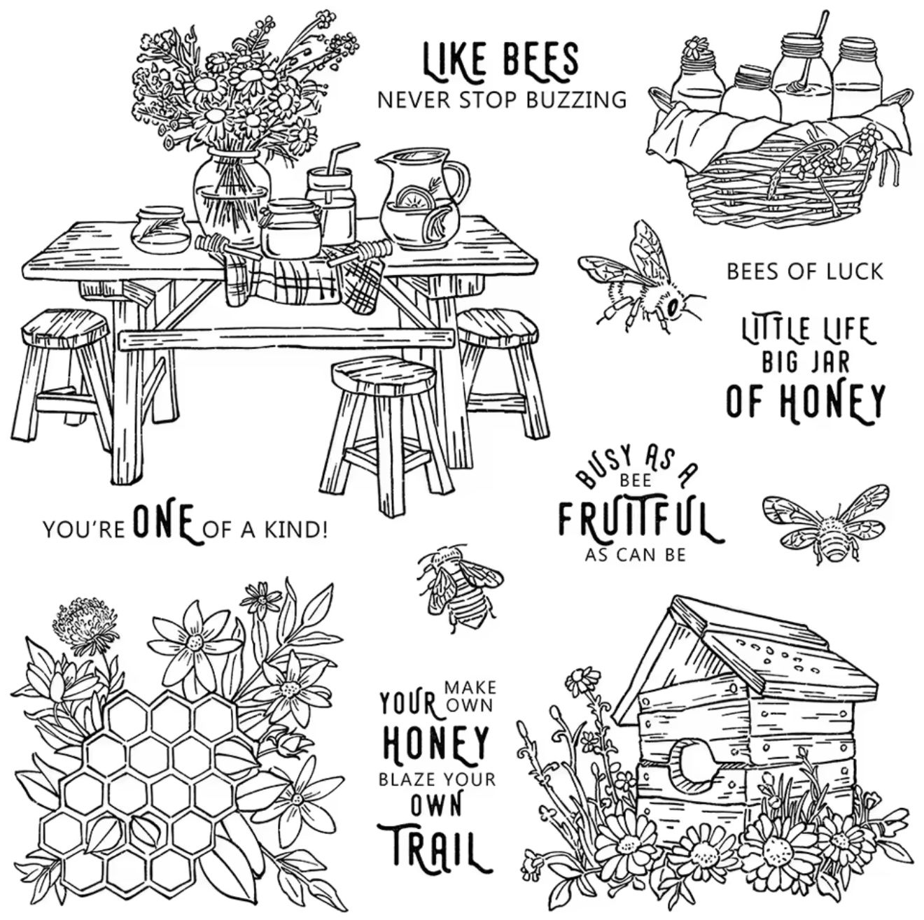 סט חותמות סיליקון - Busy as a Bee