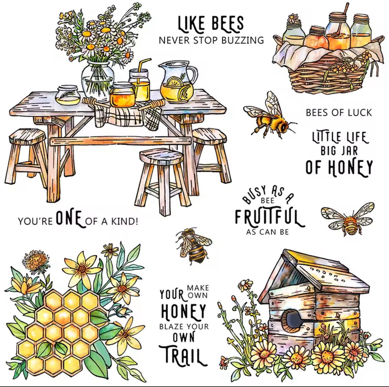 סט חותמות סיליקון - Busy as a Bee