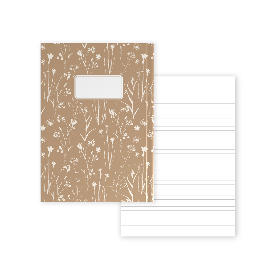מחברת A4 כריכה קשה - פרחי בר רקע חום - דפי שורה