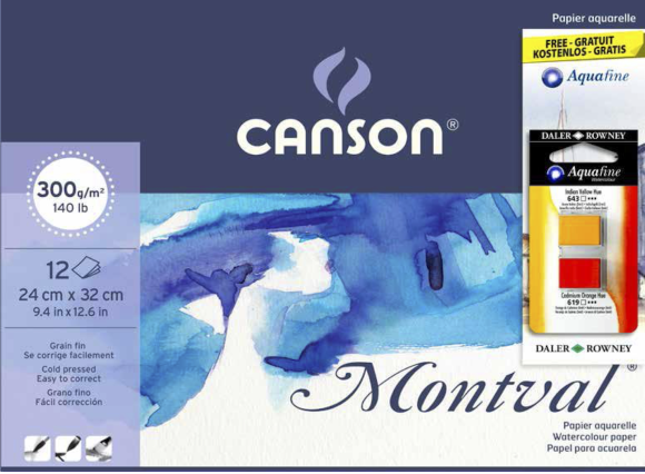 בלוק נייר לצבעי מים - &quot;Canson montval - 9.4X12.6