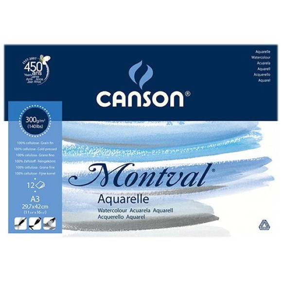 בלוק נייר לצבעי מים Canson montval - A3