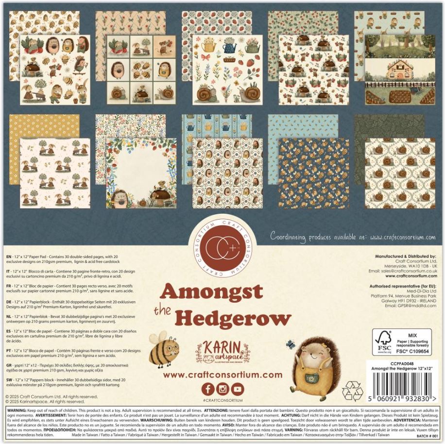 מארז דפי קארדסטוק 12" - Craft Consortium Double-Sided Paper Pad - Amongst The Hedgero