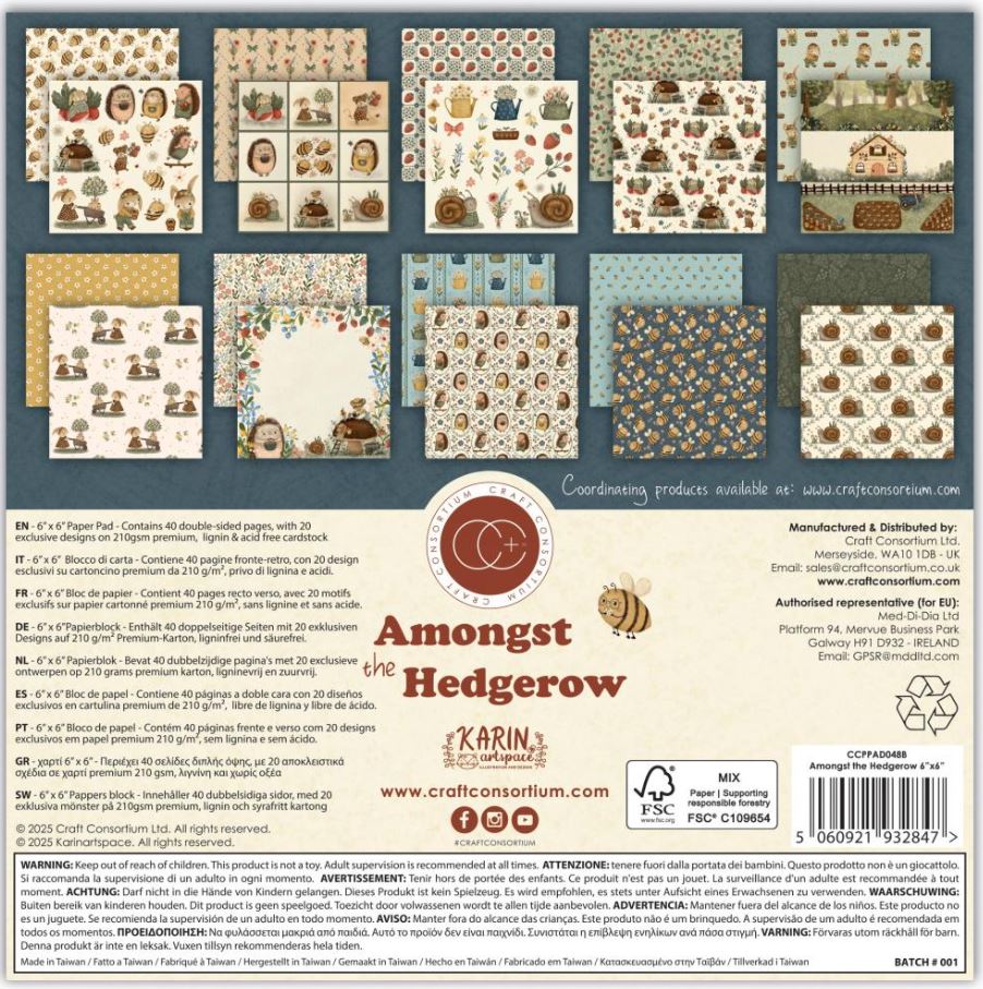 מארז דפי קארדסטוק 6" - Craft Consortium Double-Sided Paper Pad - Amongst The Hedgero