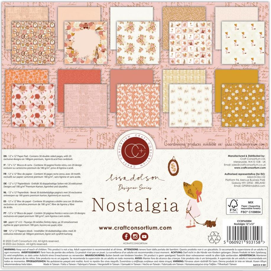 מארז דפי קארדסטוק 12" - Craft Consortium Double-Sided Paper Pad - Nostalgia
