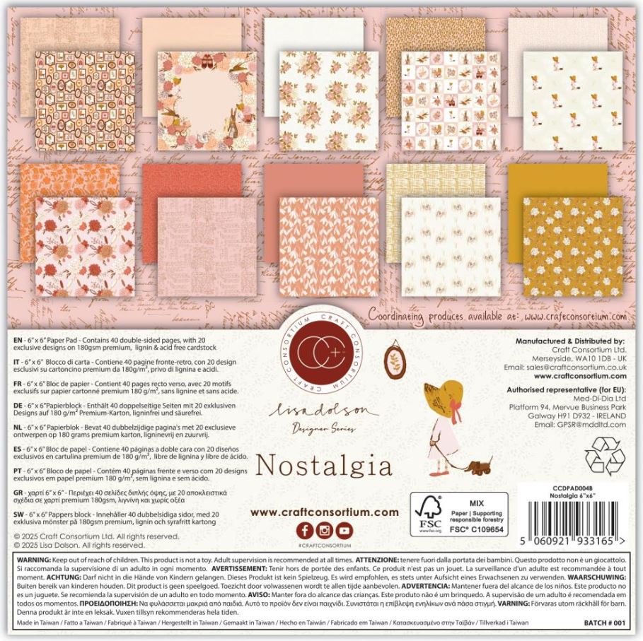 מארז דפי קארדסטוק 6" - Craft Consortium Double-Sided Paper Pad - Nostalgia