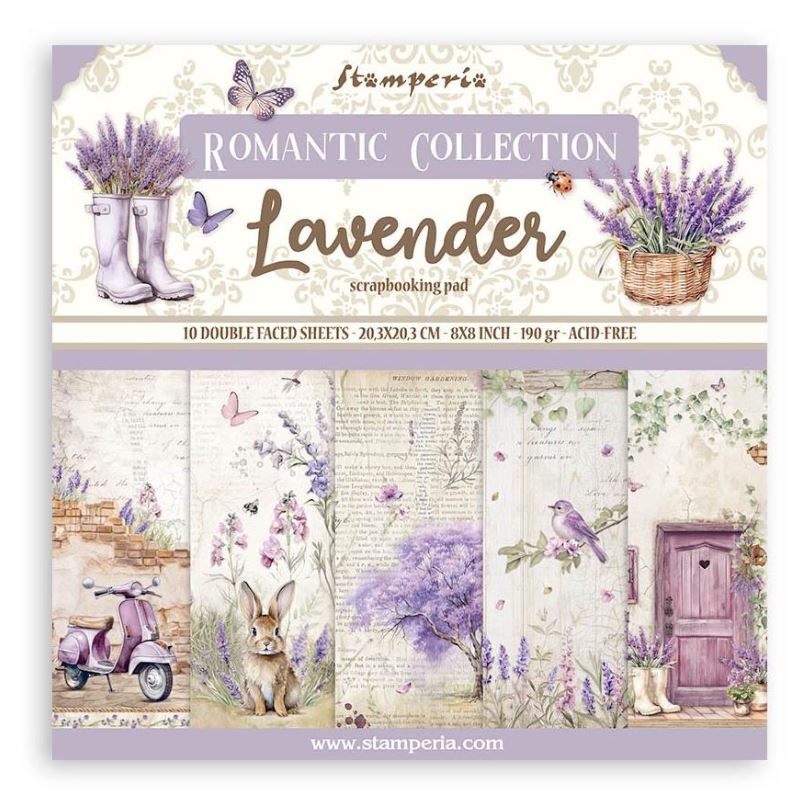 מארז דפי קארדסטוק 8&quot; - Stamperia Double-Sided Paper Pad - Lavender