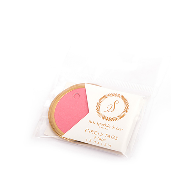 תגיות עגולות - CIRCLE TAG PINK GOLD RIM
