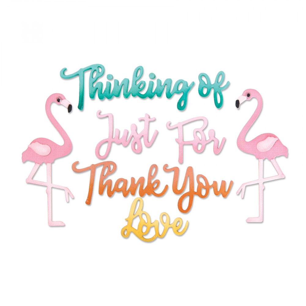 סט תבניות חיתוך-Thinlits Dies - Phrases, Thank You &amp; Flamingo