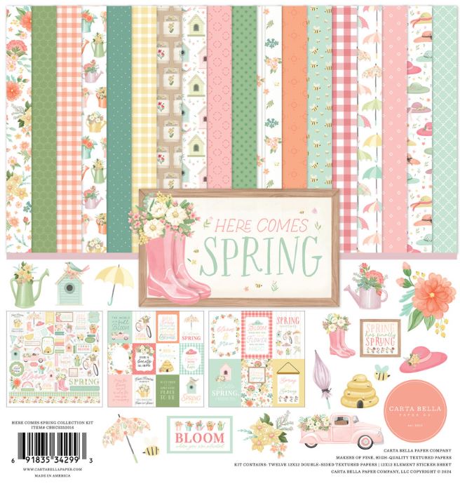 מארז דפי קארדסטוק 12&quot; - Here Comes Spring-Collection Kit