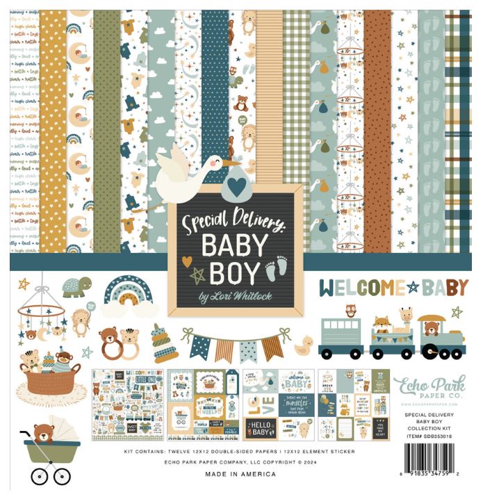 מארז דפי קארדסטוק 12&quot; - Special Delivery Baby Boy Collection Kit