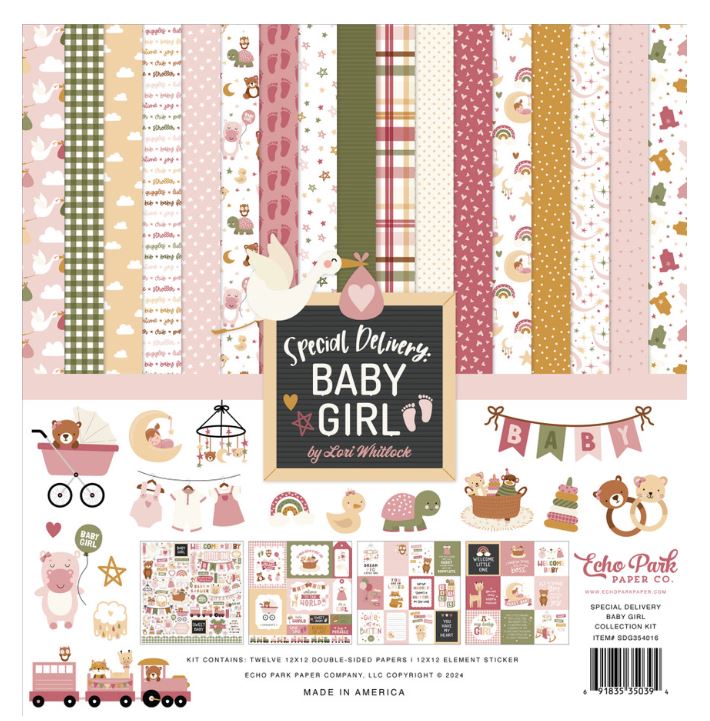 מארז דפי קארדסטוק 12&quot; - Special Delivery Baby Girl Collection Kit