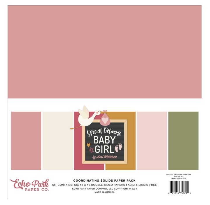 מארז דפי קארדסטוק 12&quot; - Special Delivery Baby Girl Solids Kit