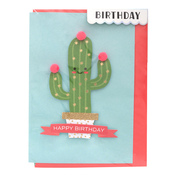 כרטיס ברכה ומעטפה Birthday - Cactus