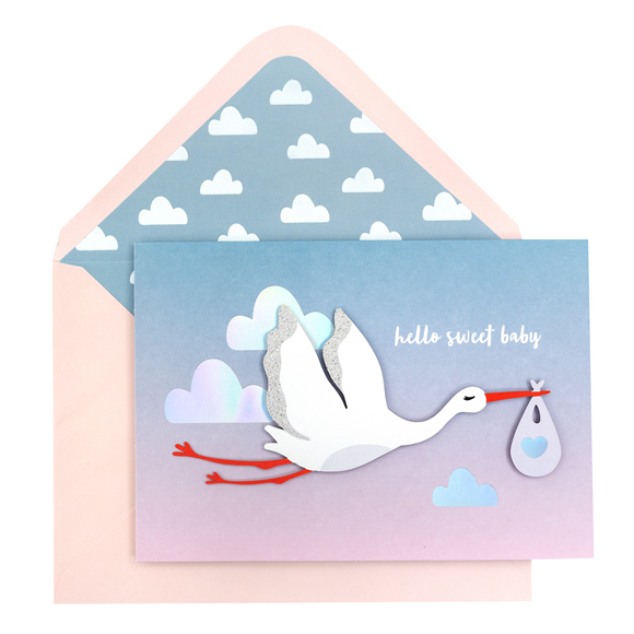 כרטיס ברכה ומעטפה Baby - Stork