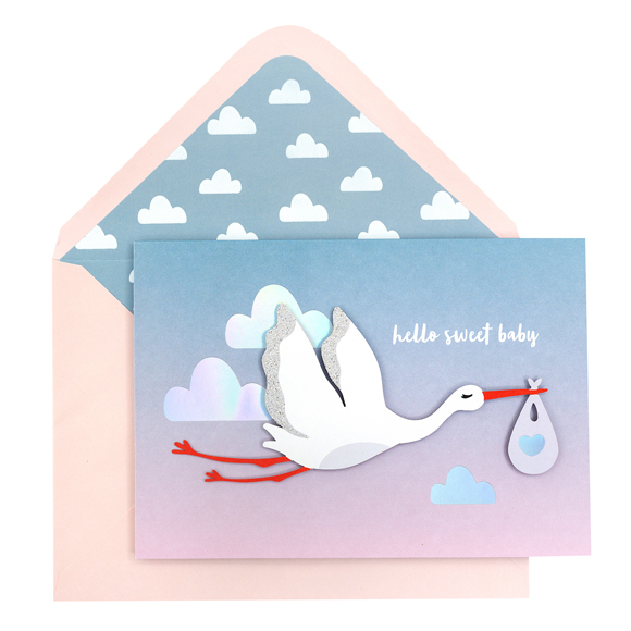 כרטיס ברכה ומעטפה Baby - Stork