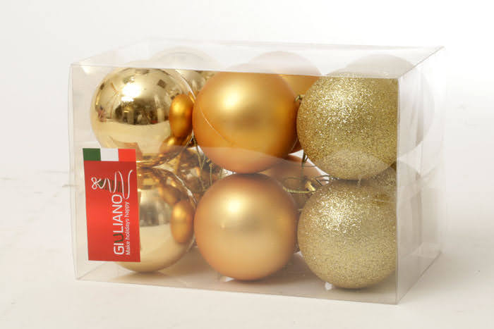 סט 12 כדורי פלסטיק לקישוט - זהב