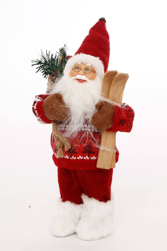 בובת סנטה עם מגלשיים ושק מתנות יוטה - 30 ס&quot;מ