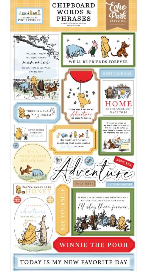 חיתוכי צ&#39;יפבורד - Echo Park Chipboard - Word &amp; Phrases - The House At Pooh Corner