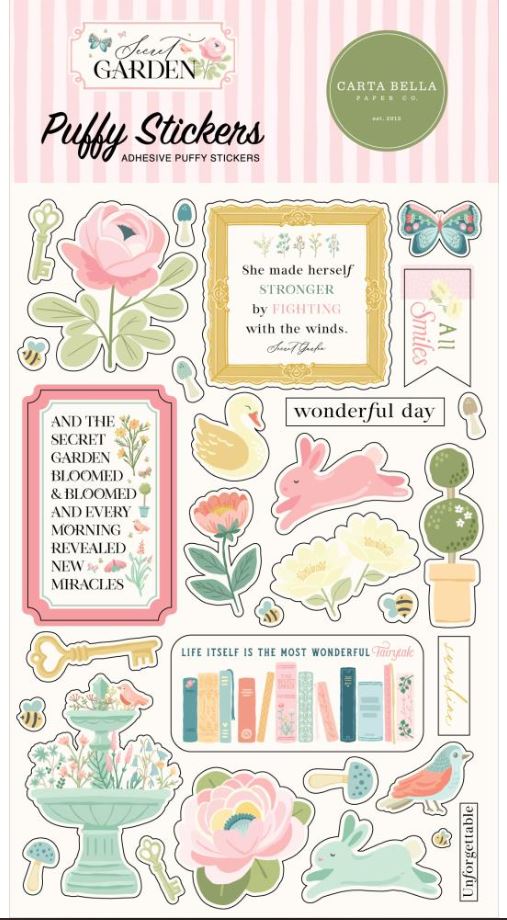 מדבקות פאף - Carta Bella Puffy Stickers - Secret Garden