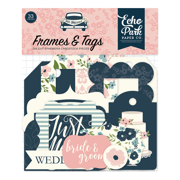 חיתוכי קארדסטוק Just Married - Frames and Tags