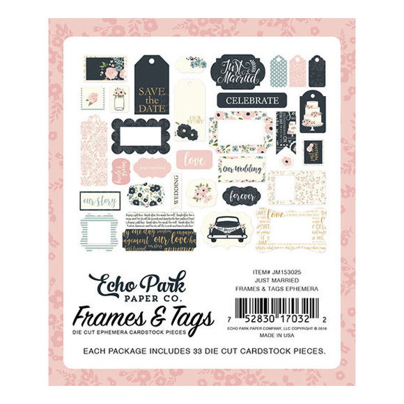 חיתוכי קארדסטוק Just Married - Frames and Tags