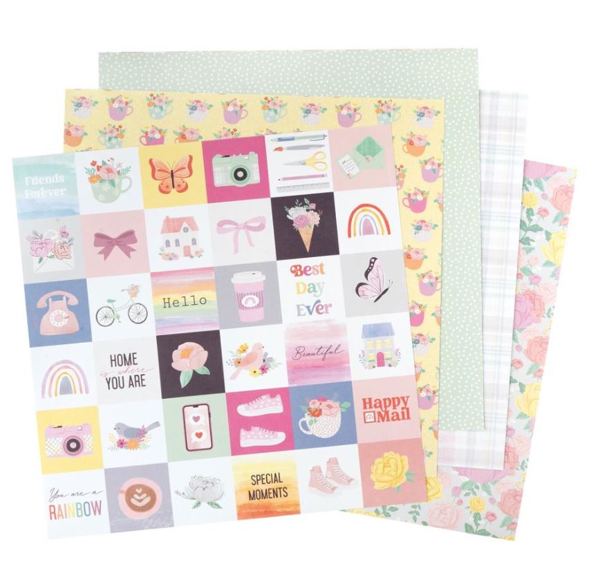 מארז דפי קארדסטוק 12" - American Crafts Double-Sided Paper Pad - Rainbow Avenue