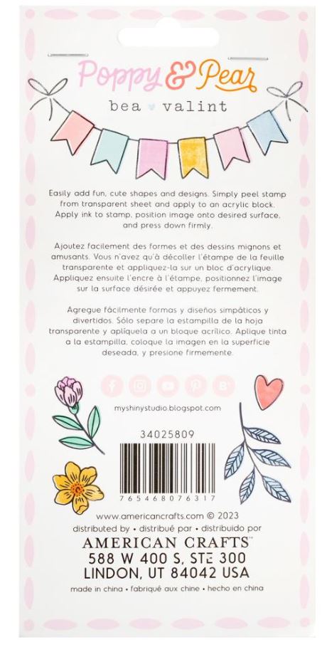סט חותמות סיליקון - American Crafts Poppy And Pear Acrylic Stamp Set