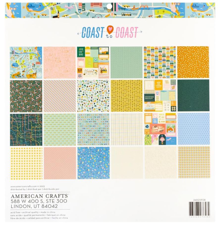 מארז דפי קארדסטוק 12" - American Crafts Double-Sided Paper Pad - Coast-to-Coast