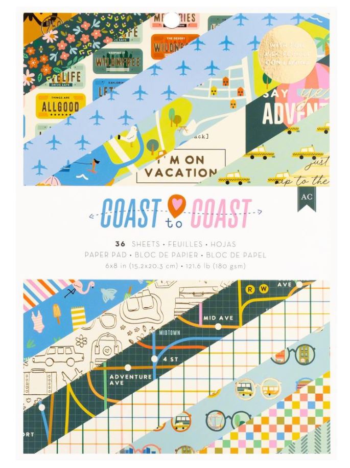 מארז דפי קארדסטוק 8&quot;*6&quot; - American Crafts Single-Sided Paper Pad - Coast-to-Coast