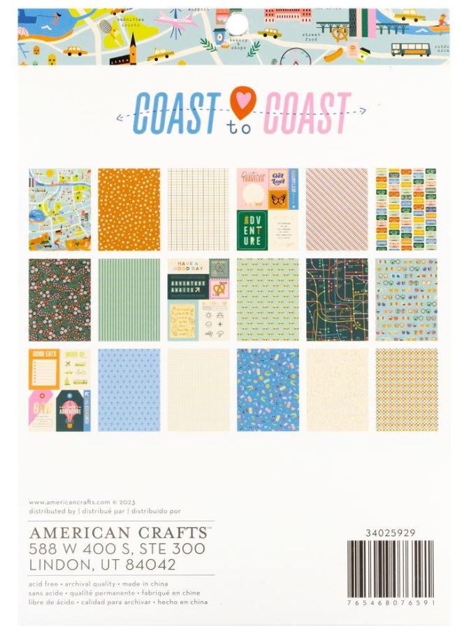 מארז דפי קארדסטוק 8"*6" - American Crafts Single-Sided Paper Pad - Coast-to-Coast