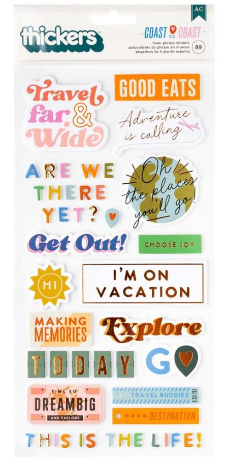 מדבקות צ&#39;יפבורד - American Crafts Coast-to-Coast Phrase Thickers Stickers