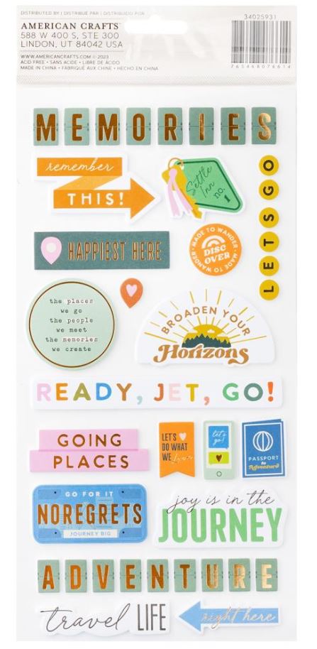 מדבקות צ'יפבורד - American Crafts Coast-to-Coast Phrase Thickers Stickers