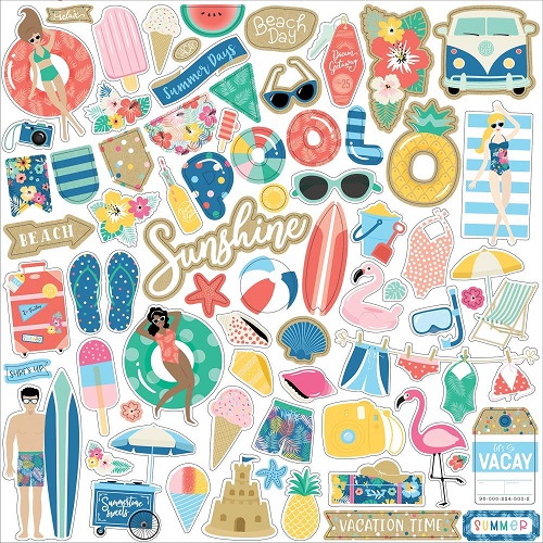 מדבקות קארדסטוק 12&quot; - Dive Into Summer Cardstock Stickers - Elements