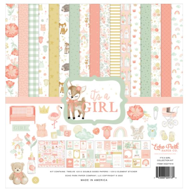 מארז קארדסטוק 12&quot; קיט שלם - IT&#39;S A GIRL Collection Kit