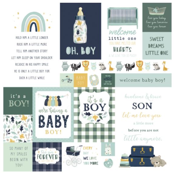 דף קארדסטוק 12" 2365 - IT'S A BOY - Multi Journaling Cards