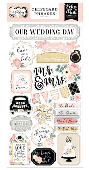 חיתוכי צ&#39;יפבורד - WEDDING - 6X13 Chipboard Phrases