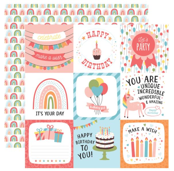 דף קארדסטוק 12&quot; 2361 - BIRTHDAY GIRL - 4X4 Journaling Cards