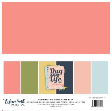 מארז קארדסטוק - Echo Park Double-Sided Solid Cardstock &quot;12 - Day In The Life NO.2