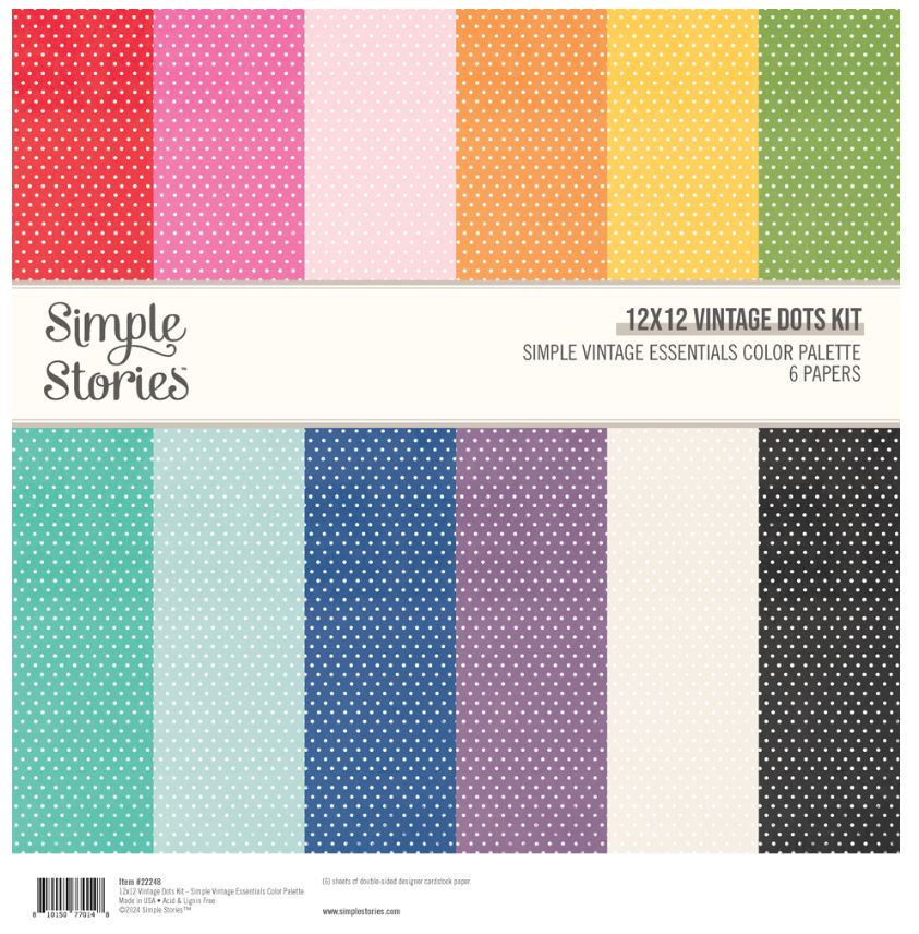 מארז דפי קארדסטוק 12&quot; - Simple Vintage Essentials Color Palette - 12x12 Vintage Dots Kit