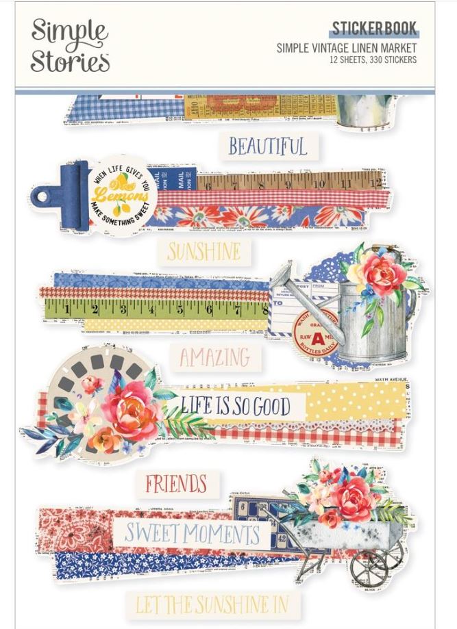 ספר מדבקות - Simple Stories Sticker Book 12/Sheets - Simple Vintage Linen Market